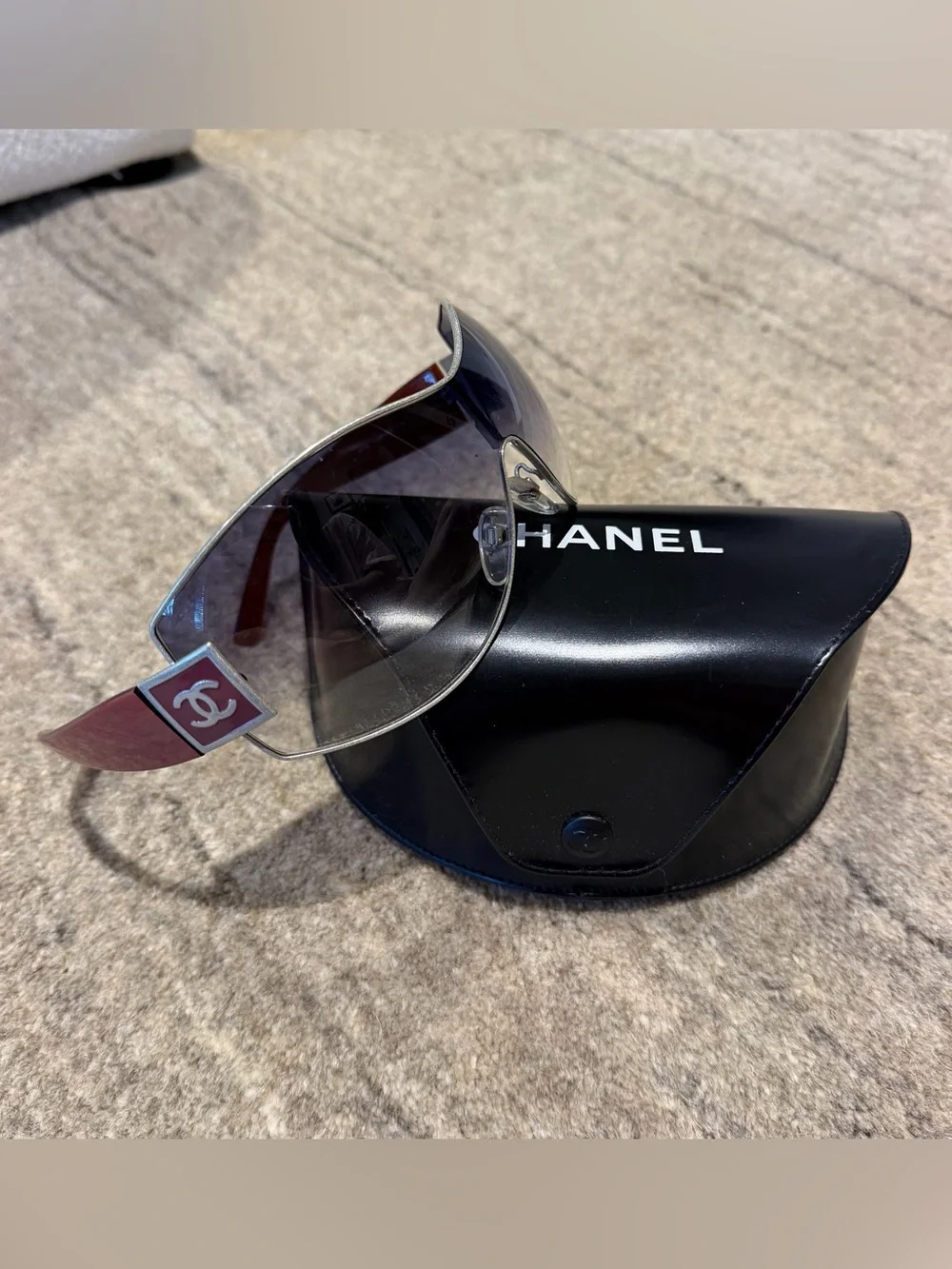 CHANEL Y2K Shield Sunglasses silver detail blue gradient vintage